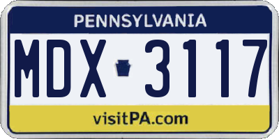 PA license plate MDX3117