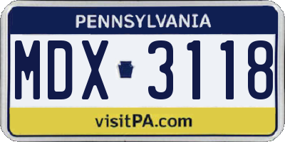 PA license plate MDX3118