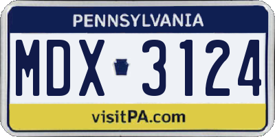 PA license plate MDX3124