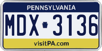PA license plate MDX3136