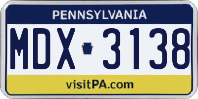 PA license plate MDX3138