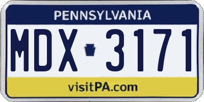 PA license plate MDX3171