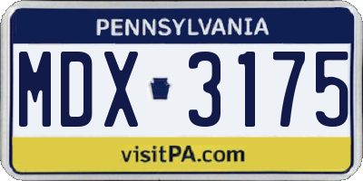 PA license plate MDX3175