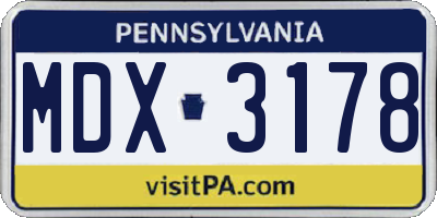 PA license plate MDX3178