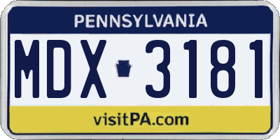 PA license plate MDX3181