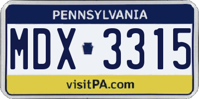 PA license plate MDX3315
