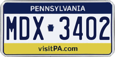 PA license plate MDX3402