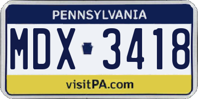 PA license plate MDX3418