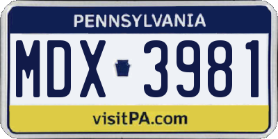 PA license plate MDX3981