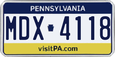 PA license plate MDX4118