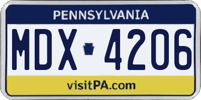 PA license plate MDX4206