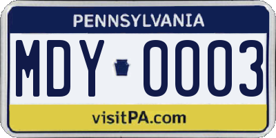 PA license plate MDY0003