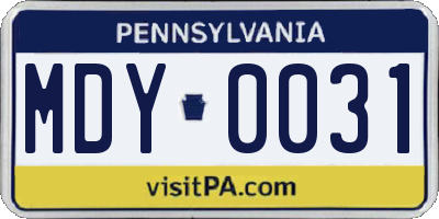 PA license plate MDY0031