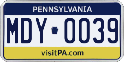 PA license plate MDY0039