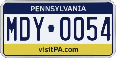 PA license plate MDY0054