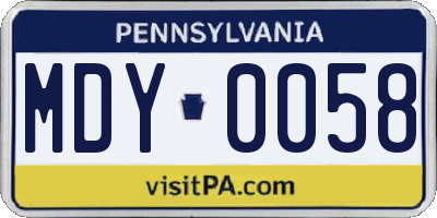 PA license plate MDY0058