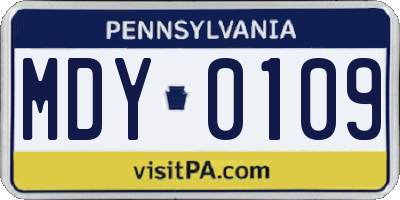 PA license plate MDY0109