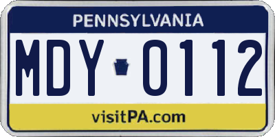 PA license plate MDY0112