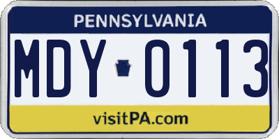 PA license plate MDY0113