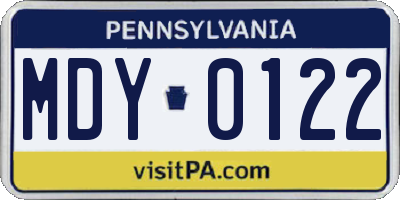 PA license plate MDY0122
