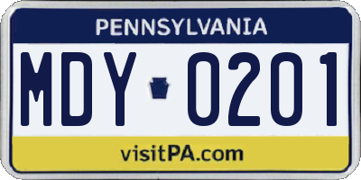 PA license plate MDY0201