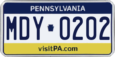 PA license plate MDY0202
