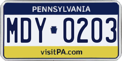 PA license plate MDY0203