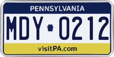 PA license plate MDY0212