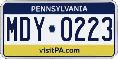 PA license plate MDY0223