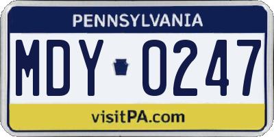 PA license plate MDY0247