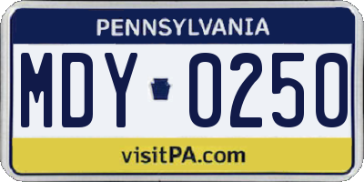 PA license plate MDY0250