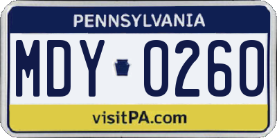 PA license plate MDY0260