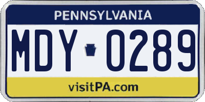 PA license plate MDY0289