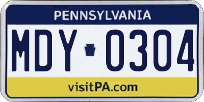 PA license plate MDY0304