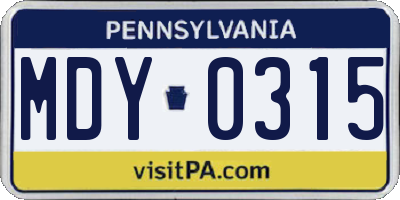 PA license plate MDY0315
