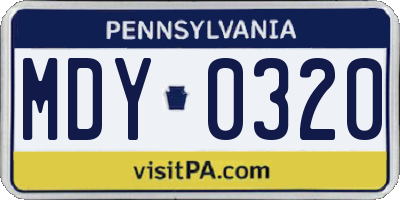 PA license plate MDY0320