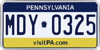 PA license plate MDY0325