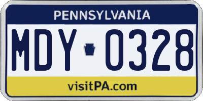 PA license plate MDY0328