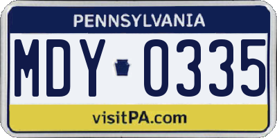 PA license plate MDY0335