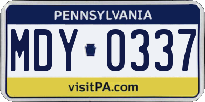 PA license plate MDY0337