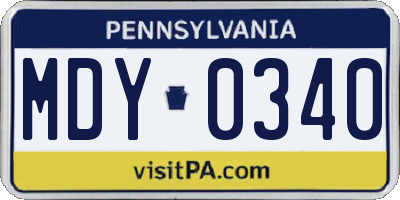 PA license plate MDY0340