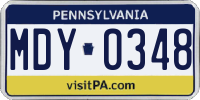 PA license plate MDY0348