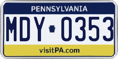 PA license plate MDY0353