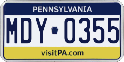 PA license plate MDY0355