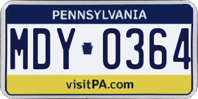 PA license plate MDY0364