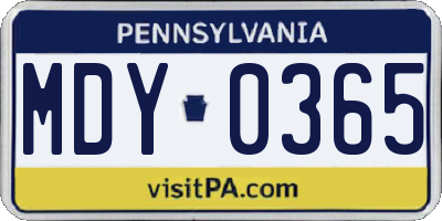 PA license plate MDY0365