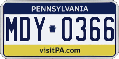 PA license plate MDY0366