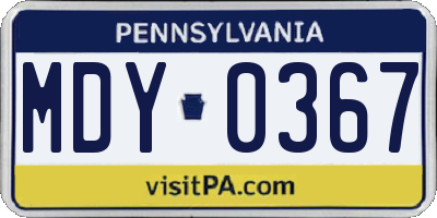 PA license plate MDY0367
