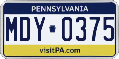 PA license plate MDY0375