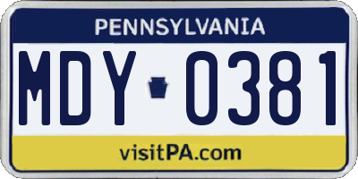 PA license plate MDY0381